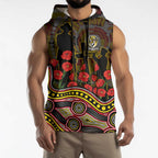 Richmond Tigers ANZAC Day Sleeveless Hoodie Indigenous Dot Art with Poppy Flower Tribute
