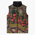 Richmond Tigers ANZAC Day Sleeveless Puffer Jacket Indigenous Dot Art with Poppy Flower Tribute