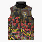 Richmond Tigers ANZAC Day Sleeveless Puffer Jacket Indigenous Dot Art with Poppy Flower Tribute