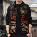 Richmond Tigers ANZAC Day Sleeveless Puffer Jacket Indigenous Dot Art with Poppy Flower Tribute