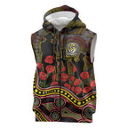 Richmond Tigers ANZAC Day Sleeveless Zip Hoodie Indigenous Dot Art with Poppy Flower Tribute
