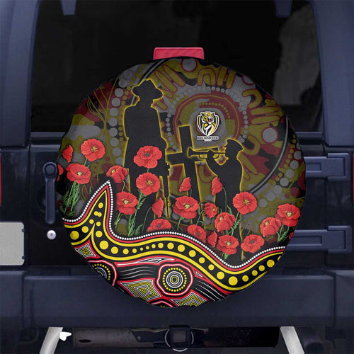 Richmond Tigers ANZAC Day Spare Tire Cover Indigenous Dot Art with Poppy Flower Tribute