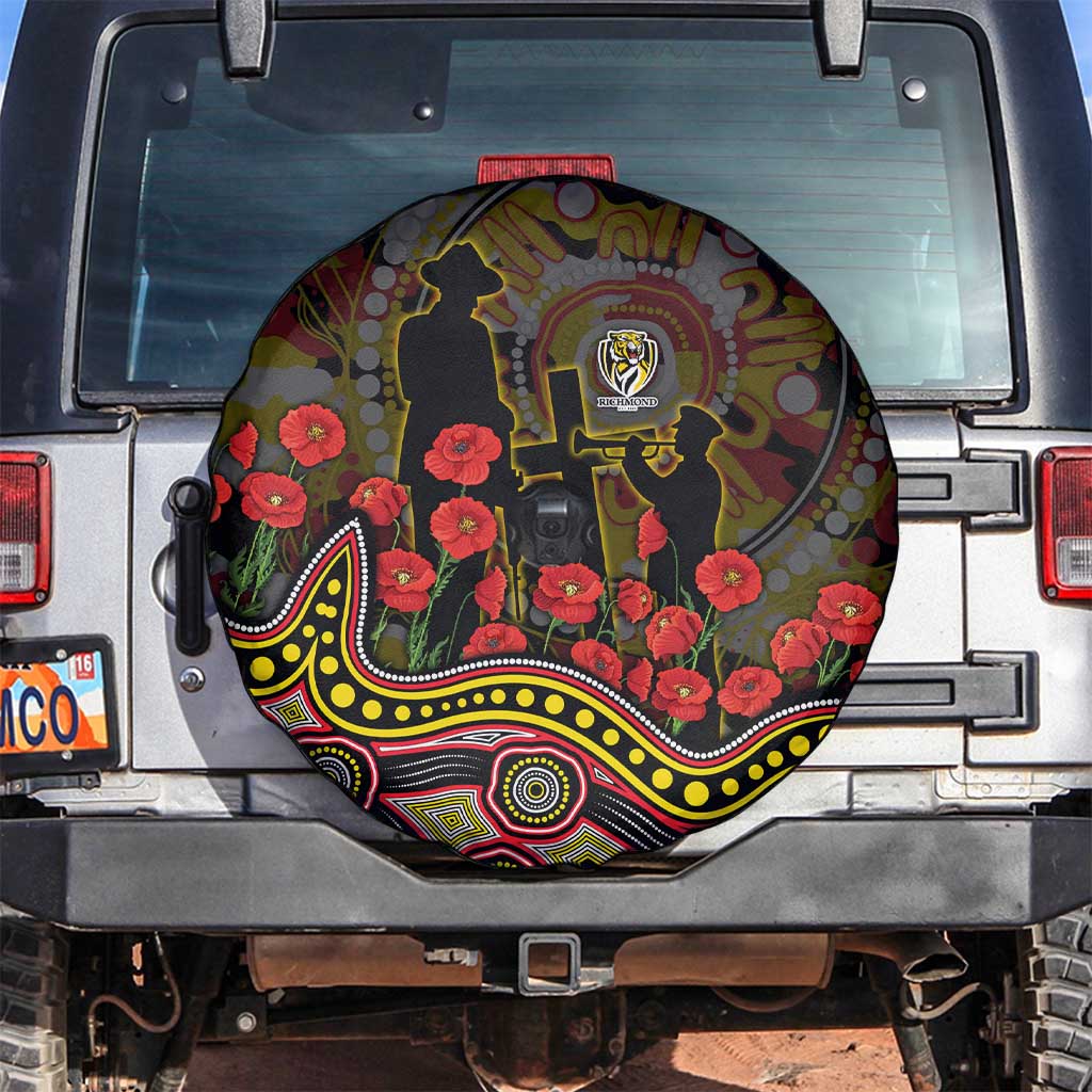Richmond Tigers ANZAC Day Spare Tire Cover Indigenous Dot Art with Poppy Flower Tribute