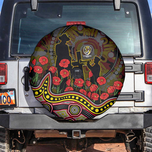 Richmond Tigers ANZAC Day Spare Tire Cover Indigenous Dot Art with Poppy Flower Tribute