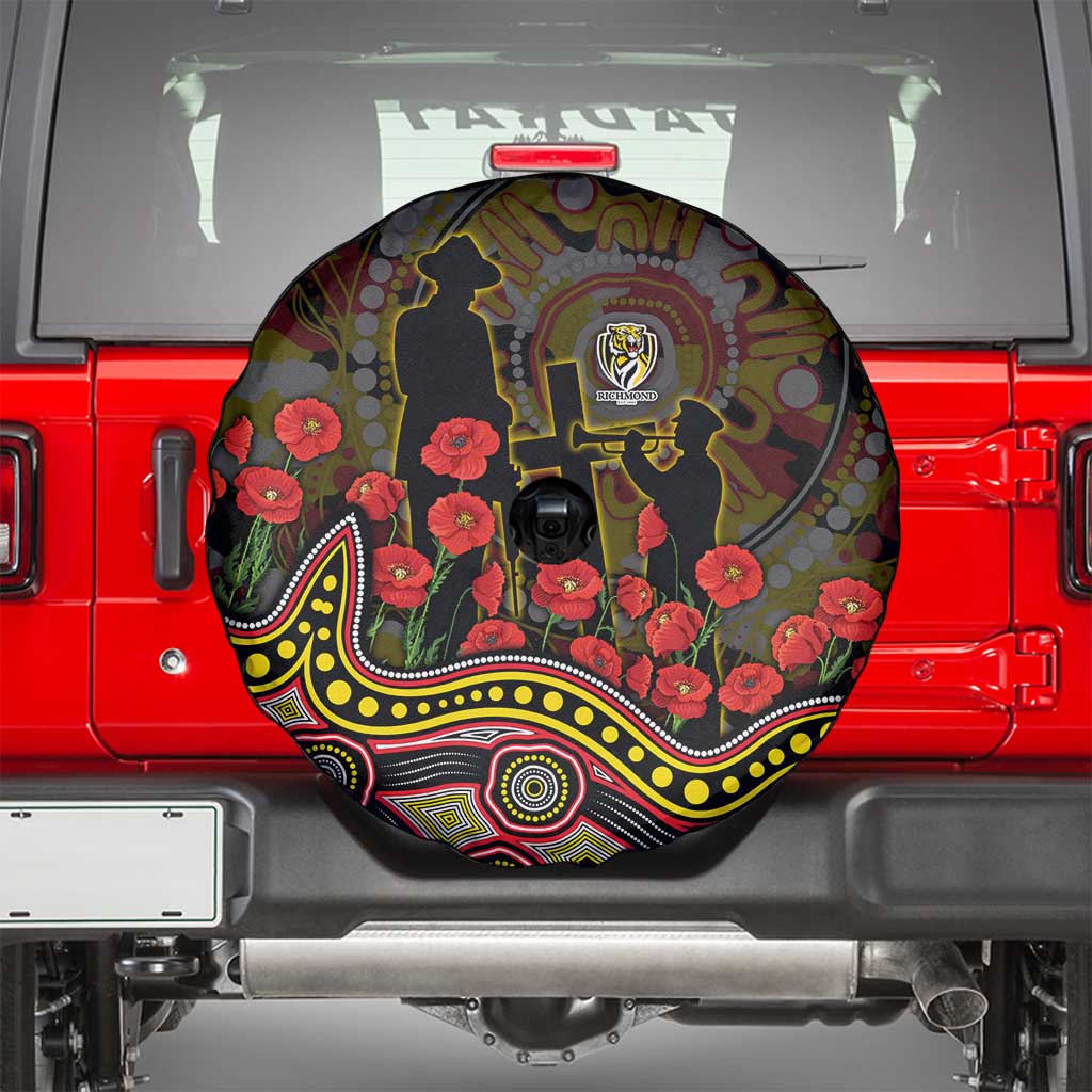 Richmond Tigers ANZAC Day Spare Tire Cover Indigenous Dot Art with Poppy Flower Tribute