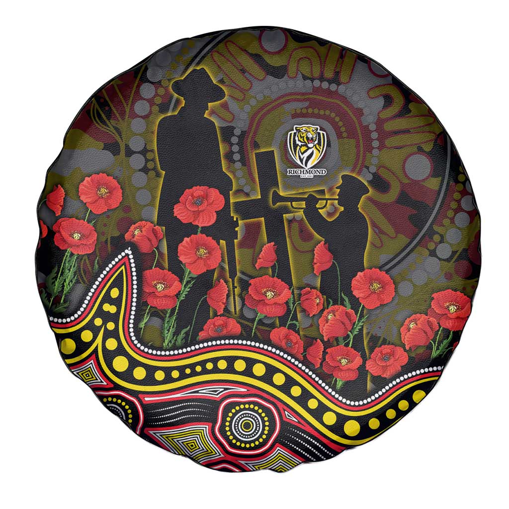 Richmond Tigers ANZAC Day Spare Tire Cover Indigenous Dot Art with Poppy Flower Tribute