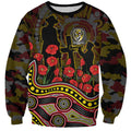 Richmond Tigers ANZAC Day Sweatshirt Indigenous Dot Art with Poppy Flower Tribute