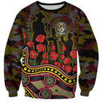 Richmond Tigers ANZAC Day Sweatshirt Indigenous Dot Art with Poppy Flower Tribute
