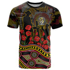 Richmond Tigers ANZAC Day T Shirt Indigenous Dot Art with Poppy Flower Tribute