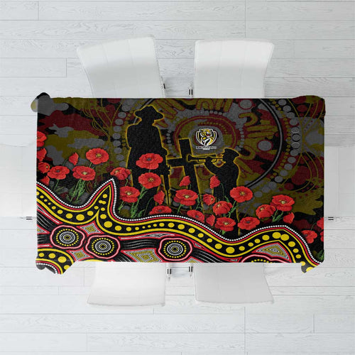 Richmond Tigers ANZAC Day Tablecloth Indigenous Dot Art with Poppy Flower Tribute