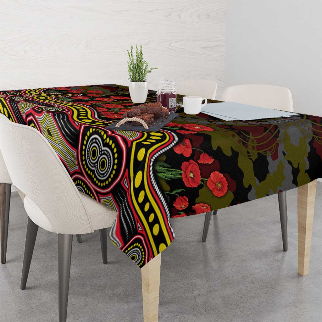 Richmond Tigers ANZAC Day Tablecloth Indigenous Dot Art with Poppy Flower Tribute