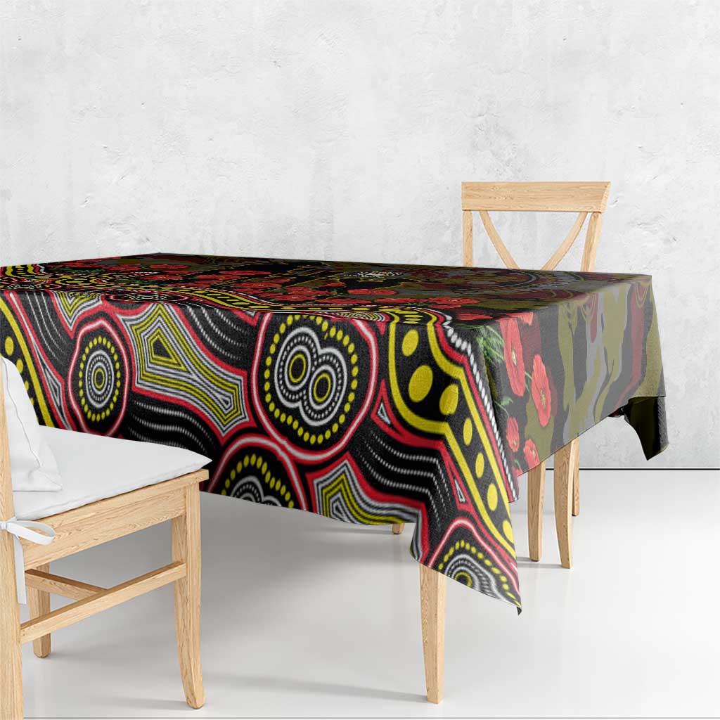 Richmond Tigers ANZAC Day Tablecloth Indigenous Dot Art with Poppy Flower Tribute