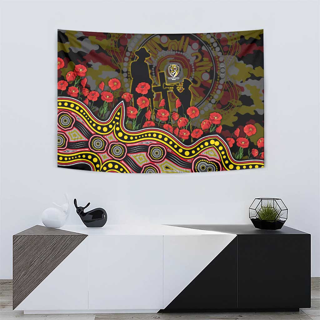 Richmond Tigers ANZAC Day Tapestry Indigenous Dot Art with Poppy Flower Tribute