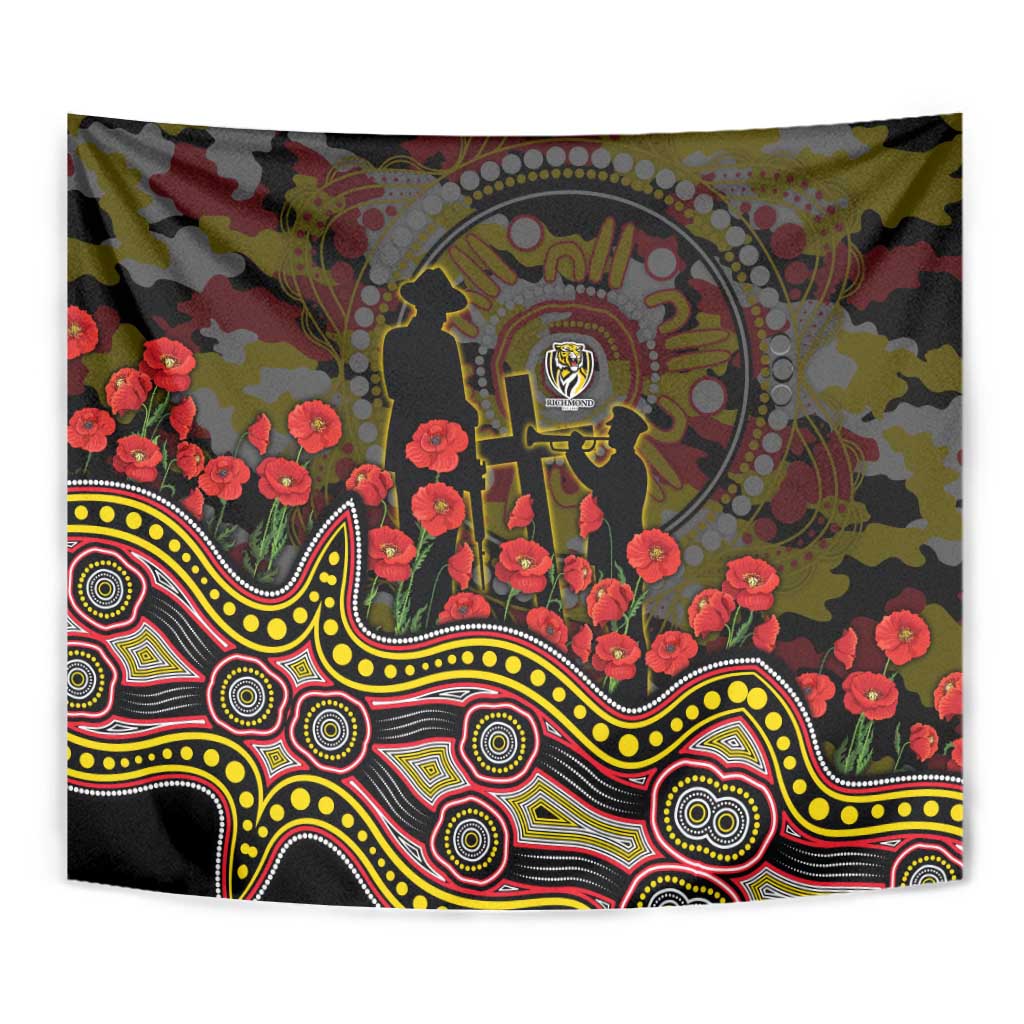 Richmond Tigers ANZAC Day Tapestry Indigenous Dot Art with Poppy Flower Tribute