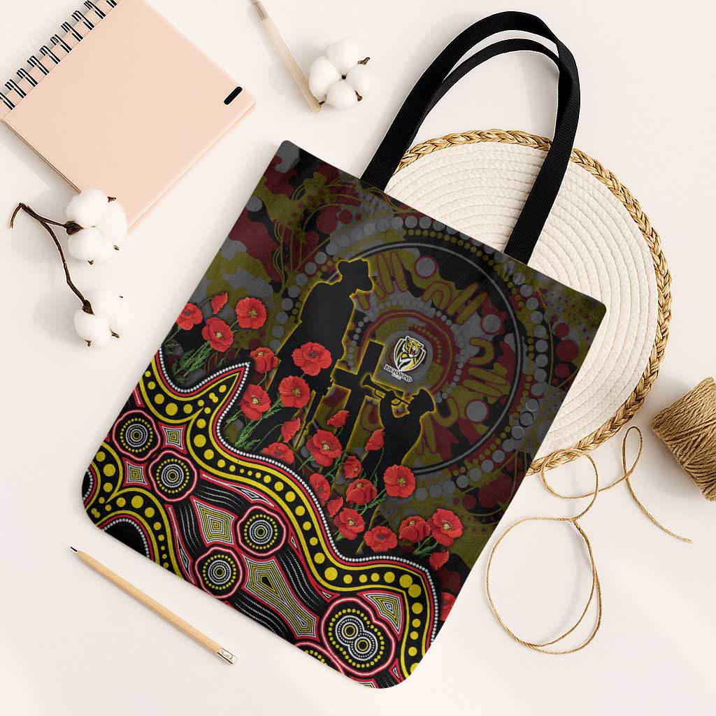 Richmond Tigers ANZAC Day Tote Bag Indigenous Dot Art with Poppy Flower Tribute