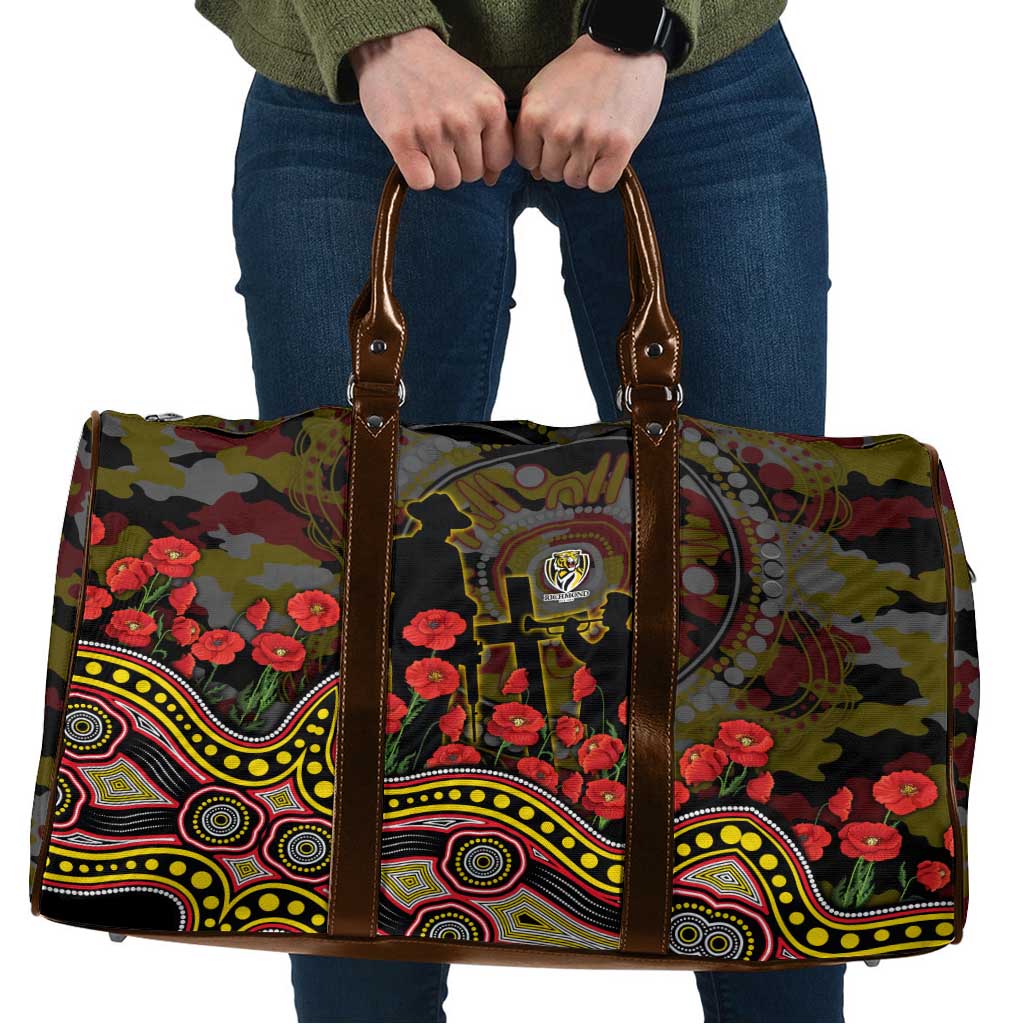 Richmond Tigers ANZAC Day Travel Bag Indigenous Dot Art with Poppy Flower Tribute