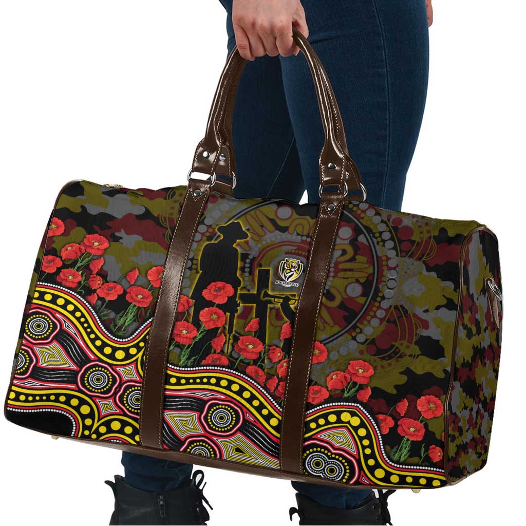 Richmond Tigers ANZAC Day Travel Bag Indigenous Dot Art with Poppy Flower Tribute