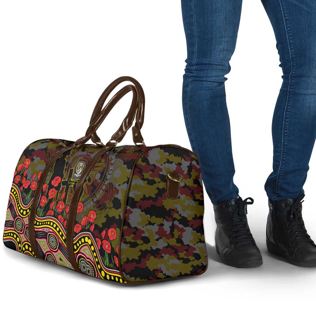 Richmond Tigers ANZAC Day Travel Bag Indigenous Dot Art with Poppy Flower Tribute