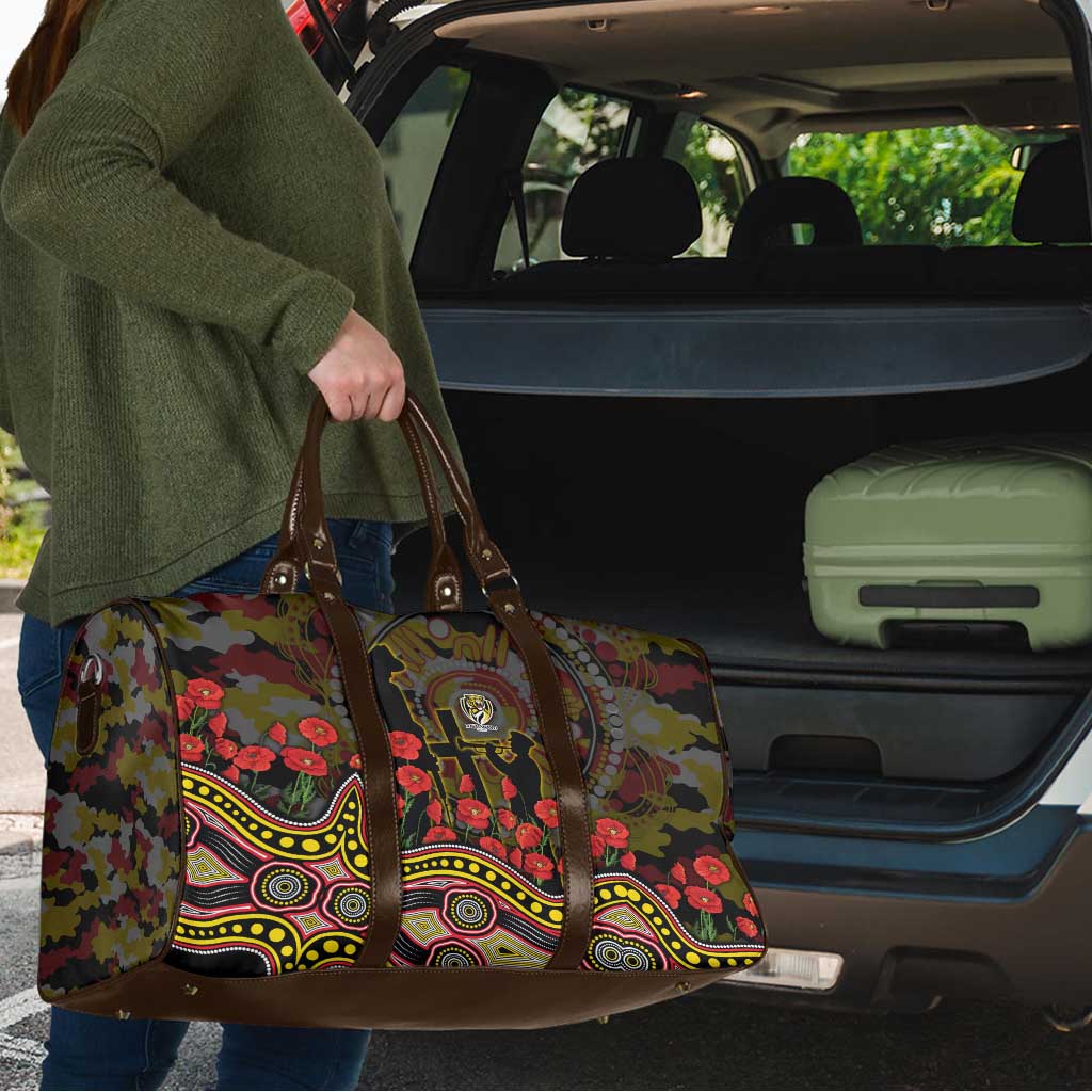 Richmond Tigers ANZAC Day Travel Bag Indigenous Dot Art with Poppy Flower Tribute