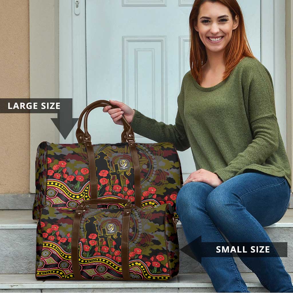 Richmond Tigers ANZAC Day Travel Bag Indigenous Dot Art with Poppy Flower Tribute