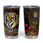 Richmond Tigers ANZAC Day Tumbler Cup Indigenous Dot Art with Poppy Flower Tribute
