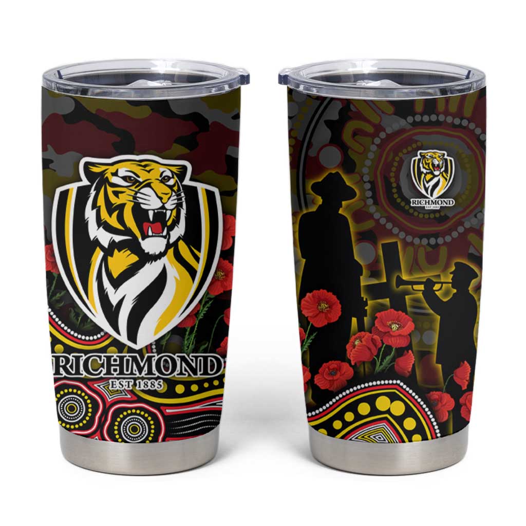 Richmond Tigers ANZAC Day Tumbler Cup Indigenous Dot Art with Poppy Flower Tribute