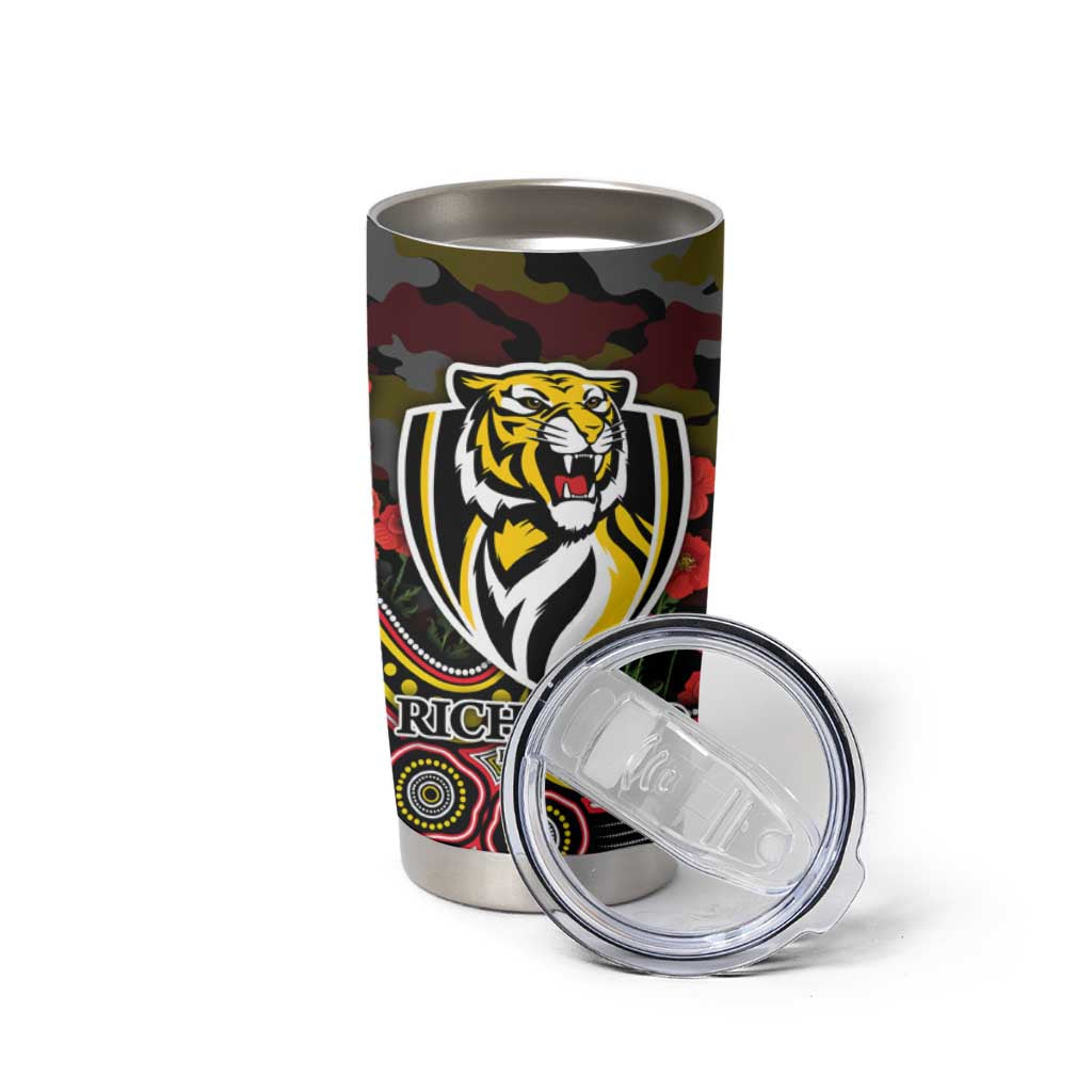 Richmond Tigers ANZAC Day Tumbler Cup Indigenous Dot Art with Poppy Flower Tribute