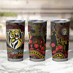 Richmond Tigers ANZAC Day Tumbler Cup Indigenous Dot Art with Poppy Flower Tribute