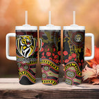 Richmond Tigers ANZAC Day Tumbler With Handle Indigenous Dot Art with Poppy Flower Tribute