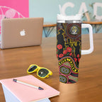 Richmond Tigers ANZAC Day Tumbler With Handle Indigenous Dot Art with Poppy Flower Tribute