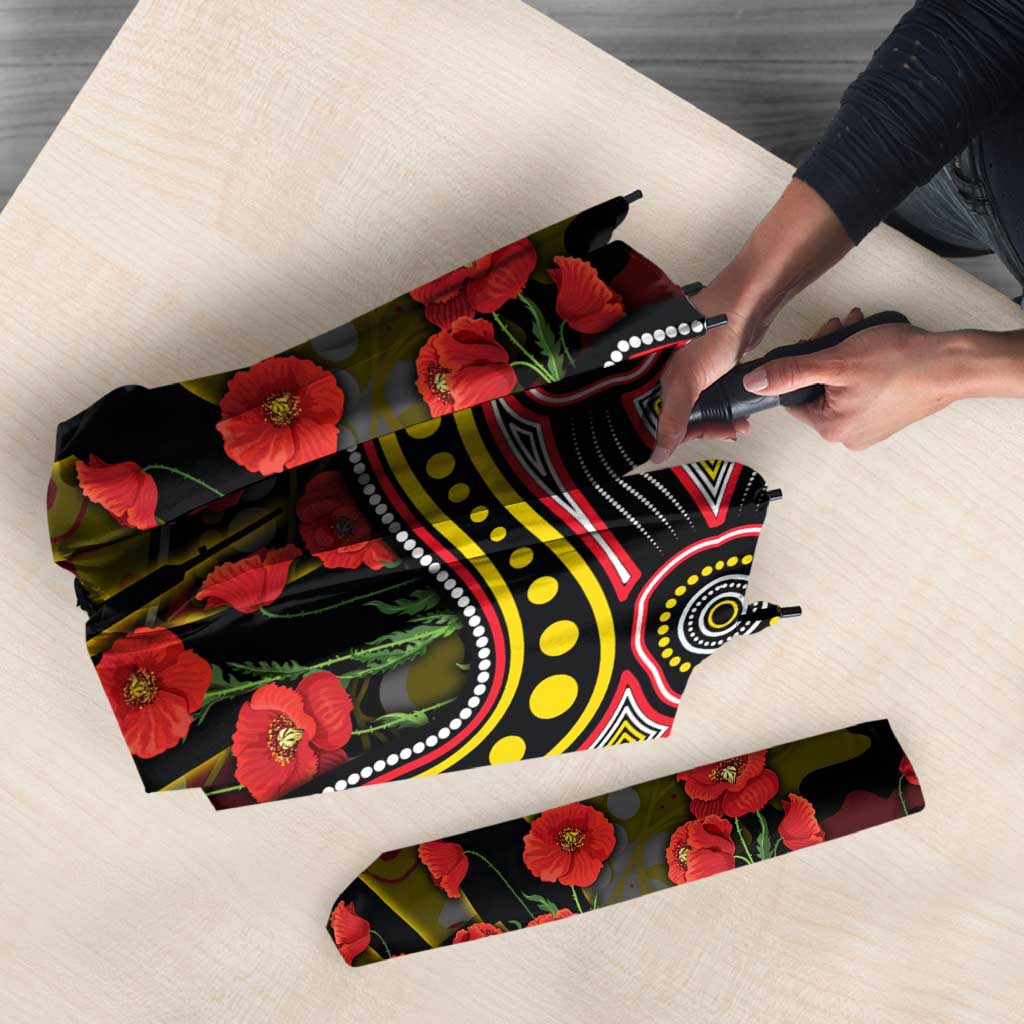 Richmond Tigers ANZAC Day Umbrella Indigenous Dot Art with Poppy Flower Tribute