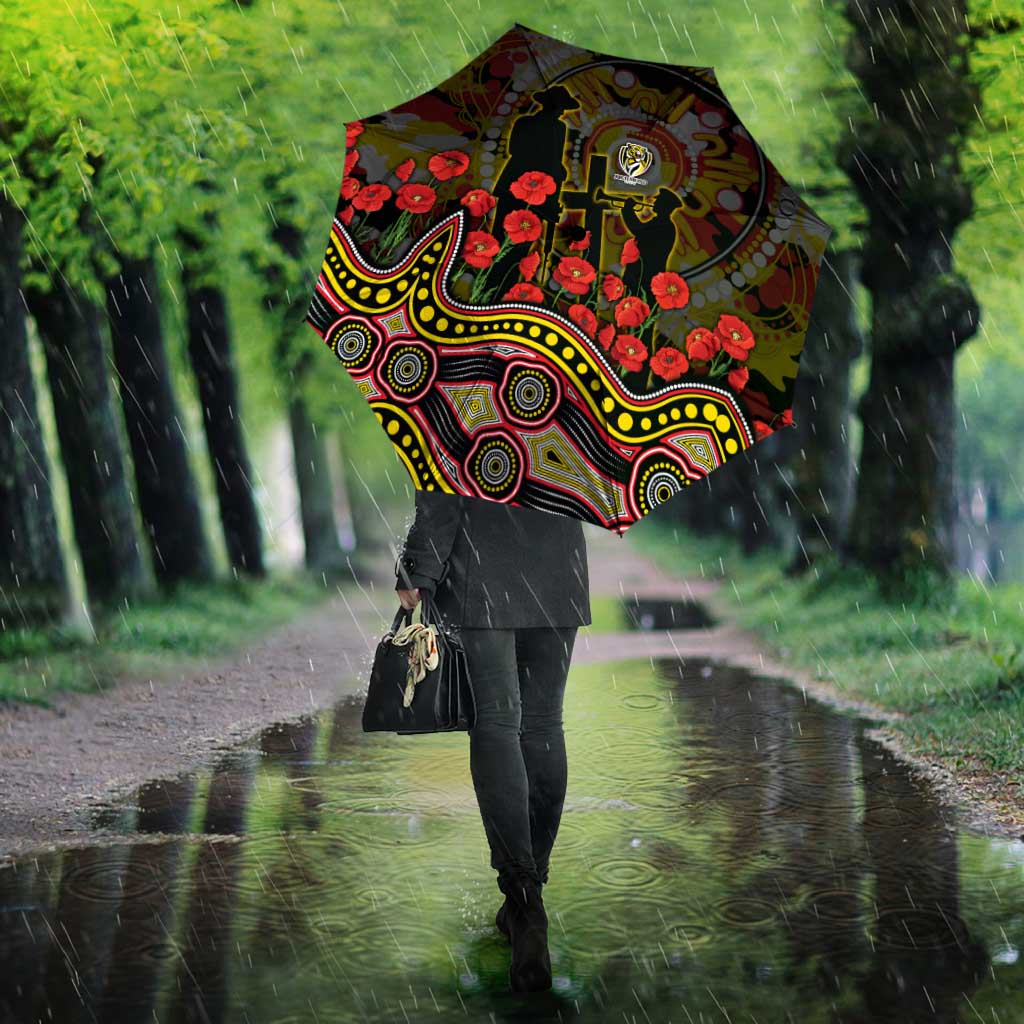 Richmond Tigers ANZAC Day Umbrella Indigenous Dot Art with Poppy Flower Tribute