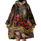 Richmond Tigers ANZAC Day Wearable Blanket Hoodie Indigenous Dot Art with Poppy Flower Tribute