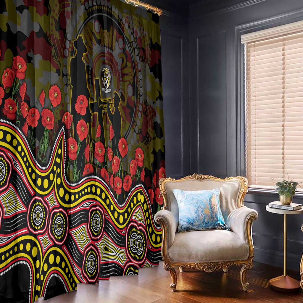 Richmond Tigers ANZAC Day Window Curtain Indigenous Dot Art with Poppy Flower Tribute
