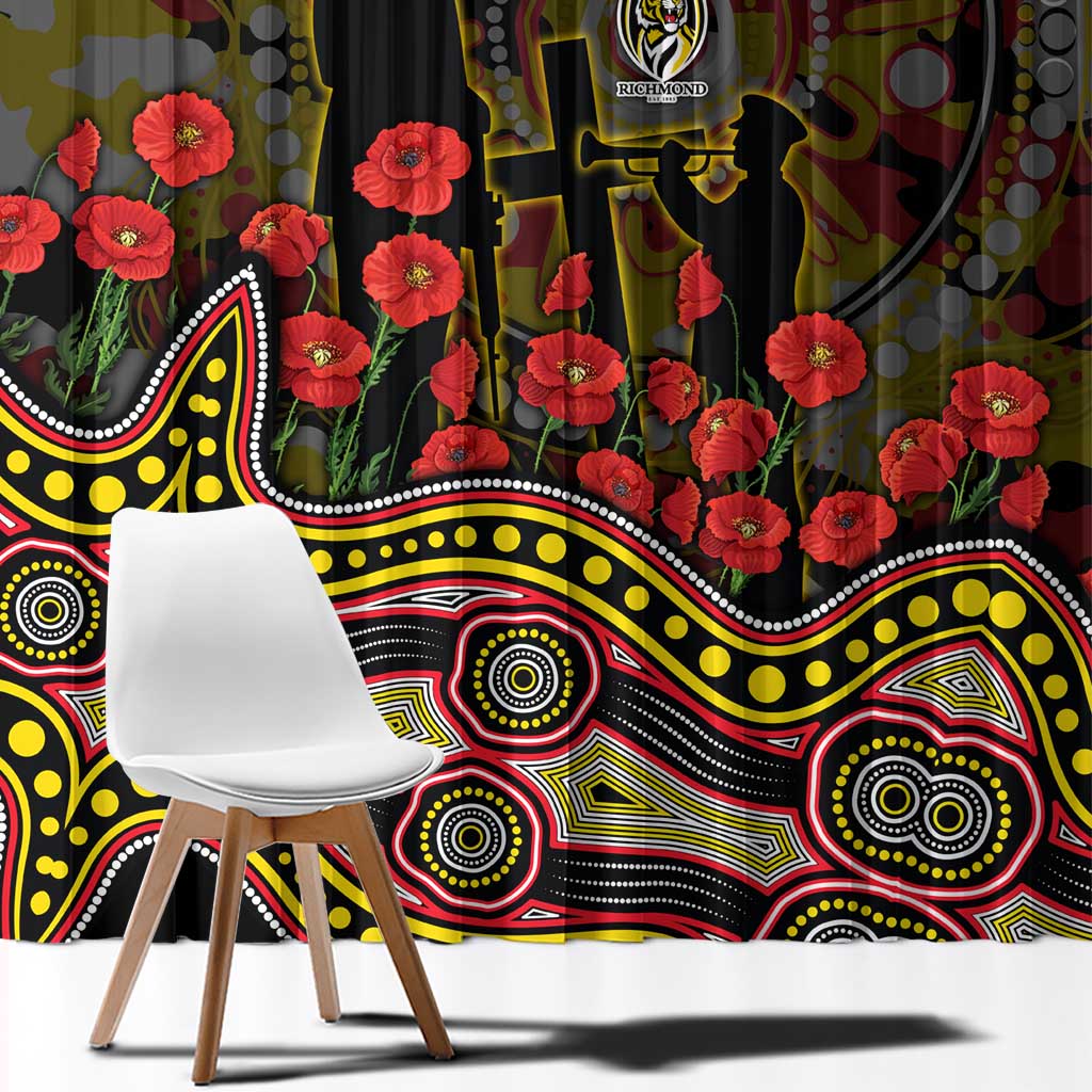 Richmond Tigers ANZAC Day Window Curtain Indigenous Dot Art with Poppy Flower Tribute