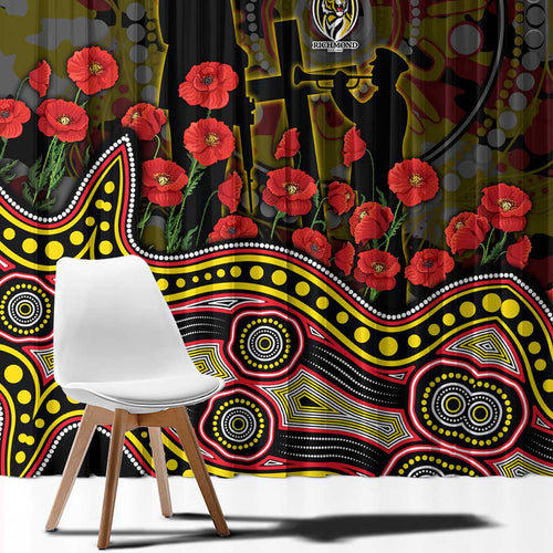 Richmond Tigers ANZAC Day Window Curtain Indigenous Dot Art with Poppy Flower Tribute