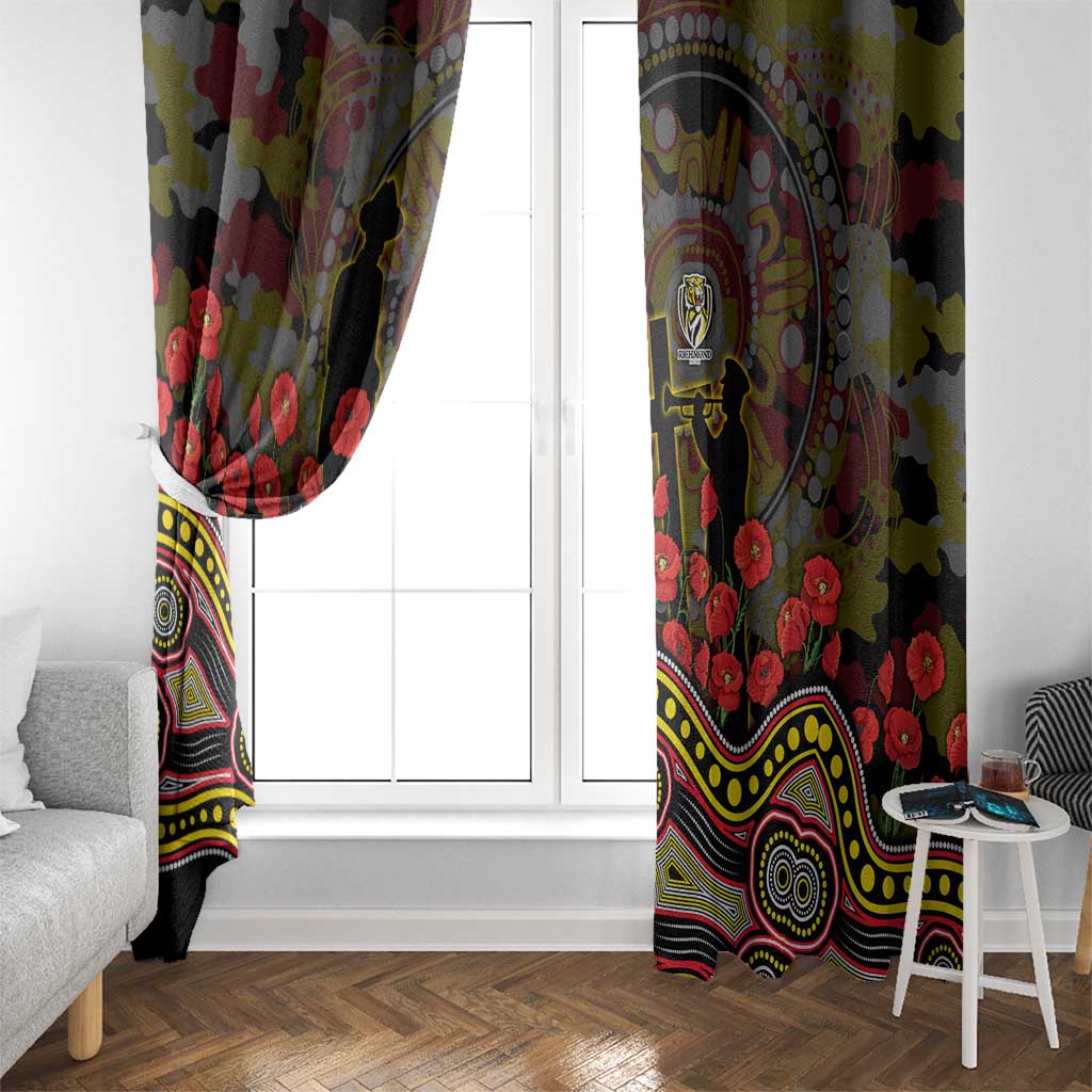 Richmond Tigers ANZAC Day Window Curtain Indigenous Dot Art with Poppy Flower Tribute