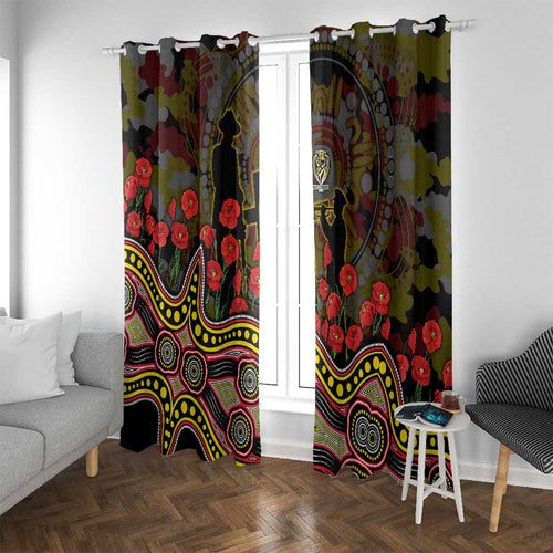 Richmond Tigers ANZAC Day Window Curtain Indigenous Dot Art with Poppy Flower Tribute