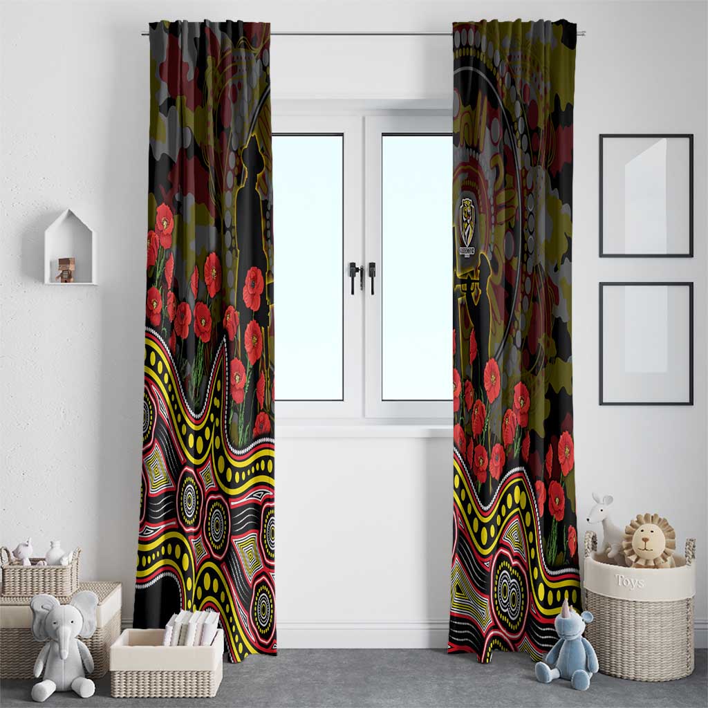 Richmond Tigers ANZAC Day Window Curtain Indigenous Dot Art with Poppy Flower Tribute