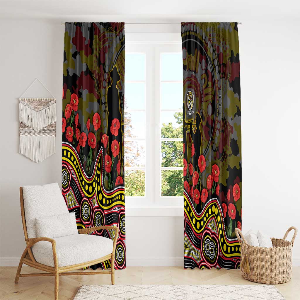 Richmond Tigers ANZAC Day Window Curtain Indigenous Dot Art with Poppy Flower Tribute