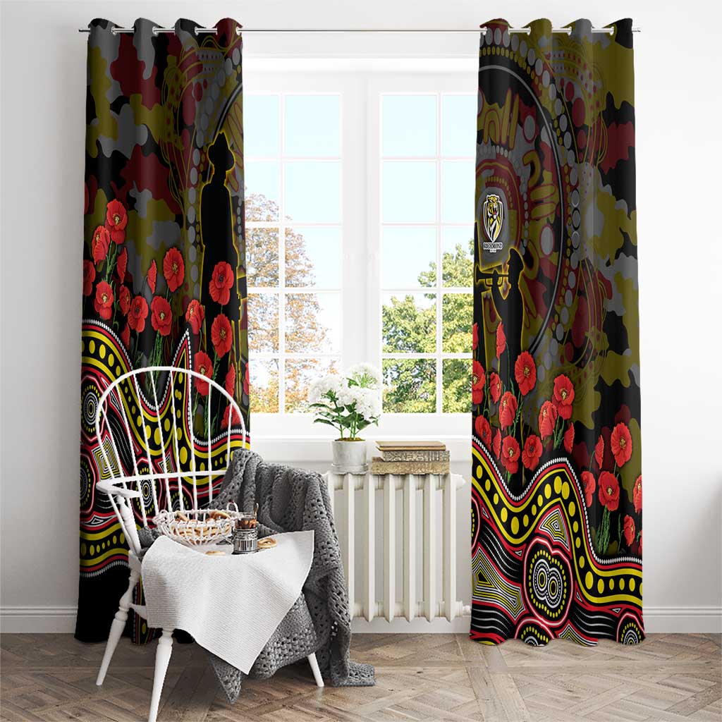 Richmond Tigers ANZAC Day Window Curtain Indigenous Dot Art with Poppy Flower Tribute