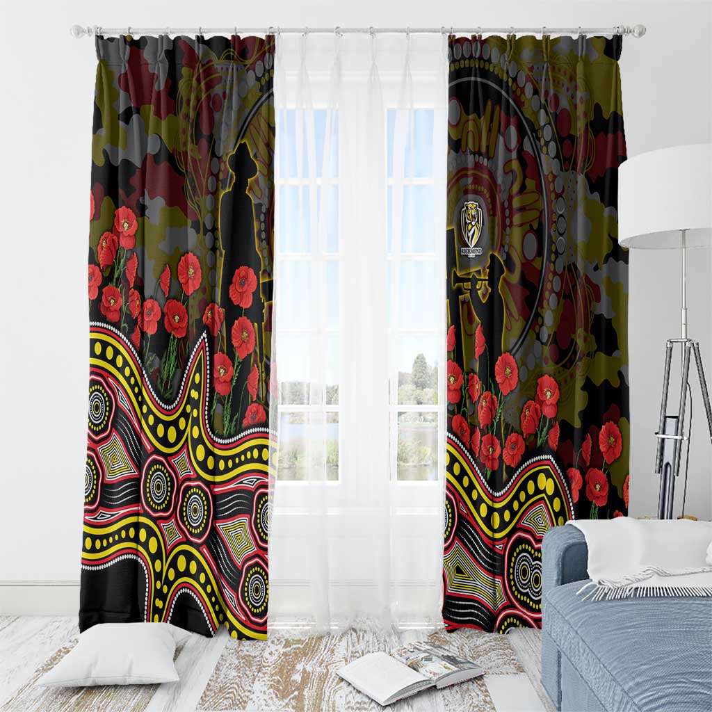 Richmond Tigers ANZAC Day Window Curtain Indigenous Dot Art with Poppy Flower Tribute
