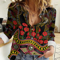 Richmond Tigers ANZAC Day Women Casual Shirt Indigenous Dot Art with Poppy Flower Tribute
