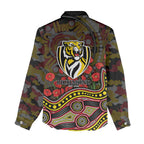 Richmond Tigers ANZAC Day Women Casual Shirt Indigenous Dot Art with Poppy Flower Tribute