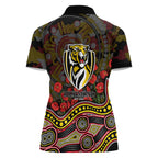 Richmond Tigers ANZAC Day Women Polo Shirt Indigenous Dot Art with Poppy Flower Tribute