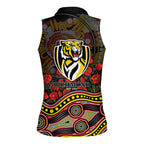 Richmond Tigers ANZAC Day Women Sleeveless Polo Shirt Indigenous Dot Art with Poppy Flower Tribute