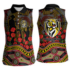 Richmond Tigers ANZAC Day Women Sleeveless Polo Shirt Indigenous Dot Art with Poppy Flower Tribute