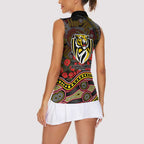 Richmond Tigers ANZAC Day Women Sleeveless Polo Shirt Indigenous Dot Art with Poppy Flower Tribute