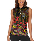 Richmond Tigers ANZAC Day Women Sleeveless Polo Shirt Indigenous Dot Art with Poppy Flower Tribute