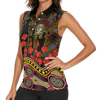 Richmond Tigers ANZAC Day Women Sleeveless Polo Shirt Indigenous Dot Art with Poppy Flower Tribute